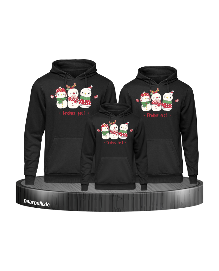 Frohes Fest Schneemann 3er Set Familienlook Hoodie schwarz