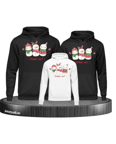 Frohes Fest Schneemann 3er Set Familienlook Hoodie schwarz weiß