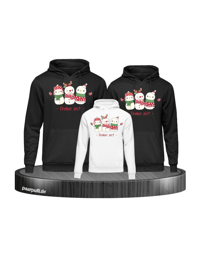 Frohes Fest Schneemann 3er Set Familienlook Hoodie schwarz weiß