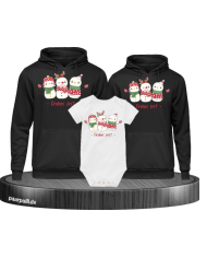 Frohes Fest Schneemann 3er Set Familienlook Hoodie + Babybody schwarz weiß
