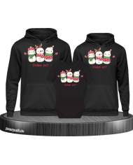 Frohes Fest Schneemann 3er Set Familienlook Hoodie + Babybody schwarz