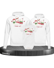 Frohes Fest Schneemann 3er Set Familienlook Hoodie + Babybody weiß