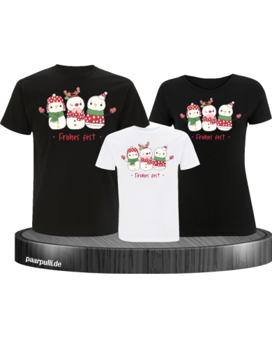 Frohes Fest Schneemann 3er Set Familienlook T-Shirt schwarz weiß Frohes Fest Schneemann 3er Set Familienlook T-Shirt schwarz weiß