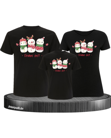 Frohes Fest Schneemann 3er Set Familienlook T-Shirt schwarz