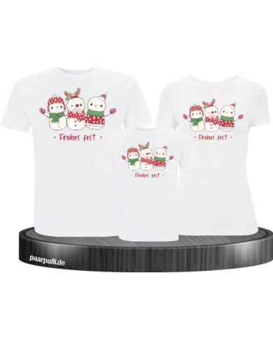 Frohes Fest Schneemann 3er Set Familienlook T-Shirt weiß Frohes Fest Schneemann 3er Set Familienlook T-Shirt weiß
