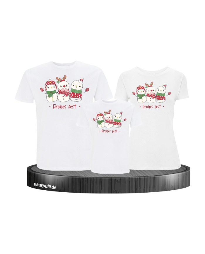 Frohes Fest Schneemann 3er Set Familienlook T-Shirt weiß