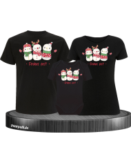 Frohes Fest Schneemann 3er Set Familienlook T-Shirt + Babybody schwarz