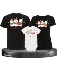 Frohes Fest Schneemann 3er Set Familienlook T-Shirt + Babybody schwarz weiß