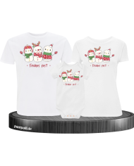 Frohes Fest Schneemann 3er Set Familienlook T-Shirt + Babybody weiß