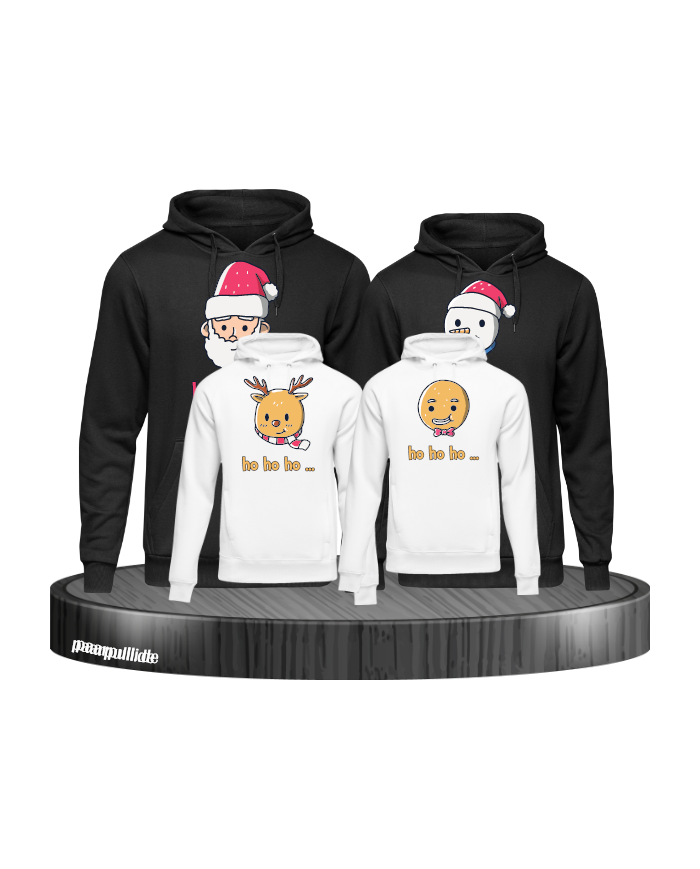 Ho Ho Ho... Weihnachtshoodies 4er Set Familienlook Hoodie schwarz weiß
