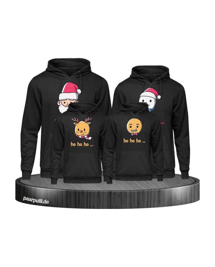 Ho Ho Ho... Weihnachtshoodies 4er Set Familienlook Hoodie schwarz