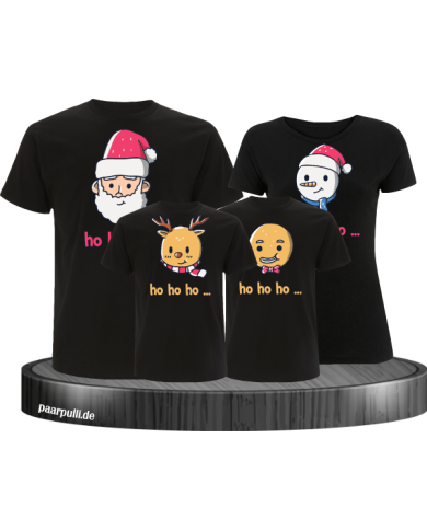 Ho Ho Ho... Weihnachtsshirts 4er Set Familienlook T-Shirt schwarz