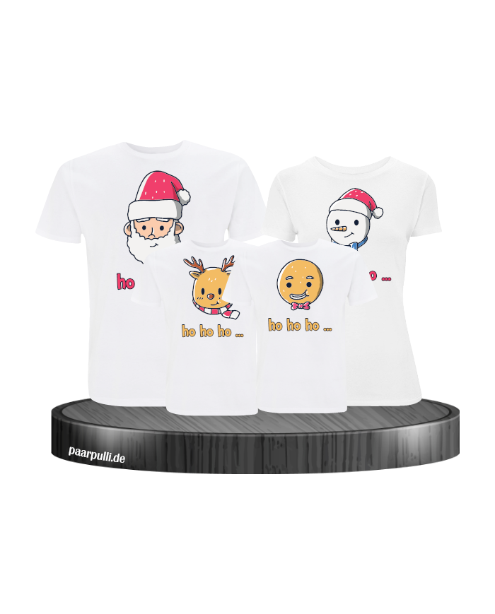 Ho Ho Ho... Weihnachtsshirts 4er Set Familienlook T-Shirt weiß