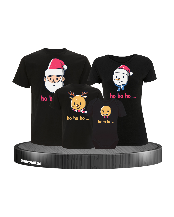 Ho Ho Ho... Weihnachtsshirts 4er Set Familienlook T-Shirt + Babybody schwarz
