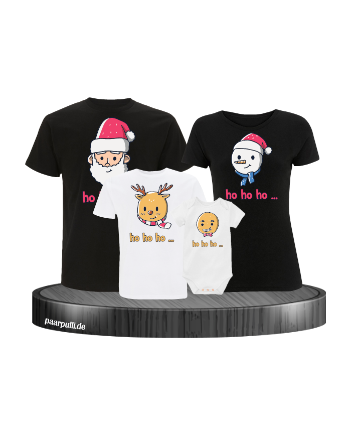 Ho Ho Ho... Weihnachtsshirts 4er Set Familienlook T-Shirt + Babybody schwarz weiß