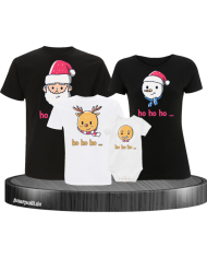 Ho Ho Ho... Weihnachtsshirts 4er Set Familienlook T-Shirt + Babybody schwarz weiß