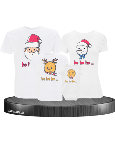 Ho Ho Ho... Weihnachtsshirts 4er Set Familienlook T-Shirt + Babybody weiß