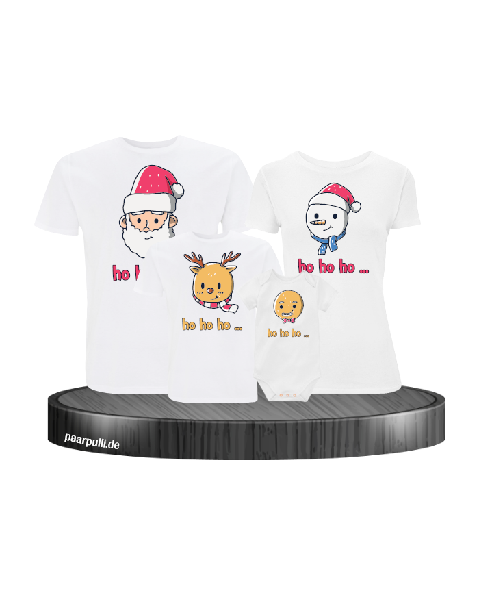 Ho Ho Ho... Weihnachtsshirts 4er Set Familienlook T-Shirt + Babybody weiß