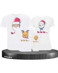 Ho Ho Ho... Weihnachtsshirts 4er Set Familienlook T-Shirt + Babybody weiß