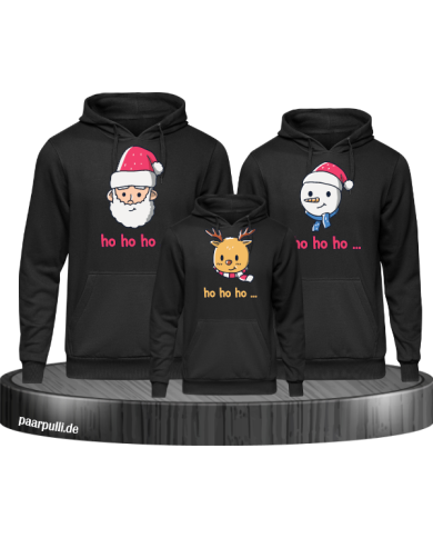 Ho Ho Ho... Weihnachtshoodies 3er Set Familienlook Hoodie schwarz