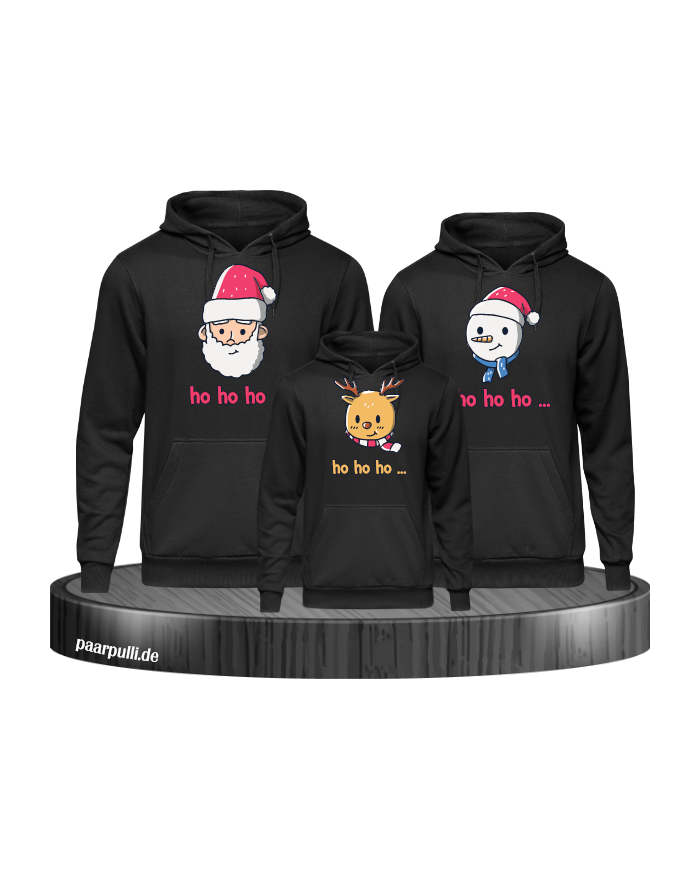 Ho Ho Ho... Weihnachtshoodies 3er Set Familienlook Hoodie schwarz