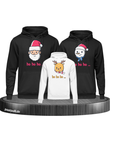 Ho Ho Ho... Weihnachtshoodies 3er Set Familienlook Hoodie schwarz weiß