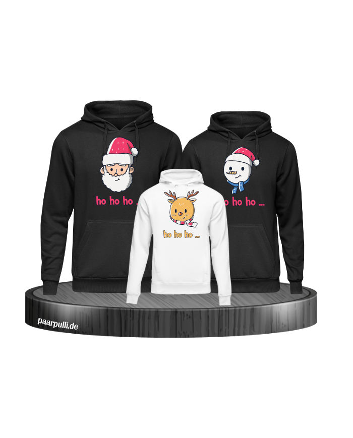 Ho Ho Ho... Weihnachtshoodies 3er Set Familienlook Hoodie schwarz weiß