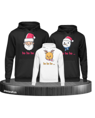 Ho Ho Ho... Weihnachtshoodies 3er Set Familienlook Hoodie schwarz weiß