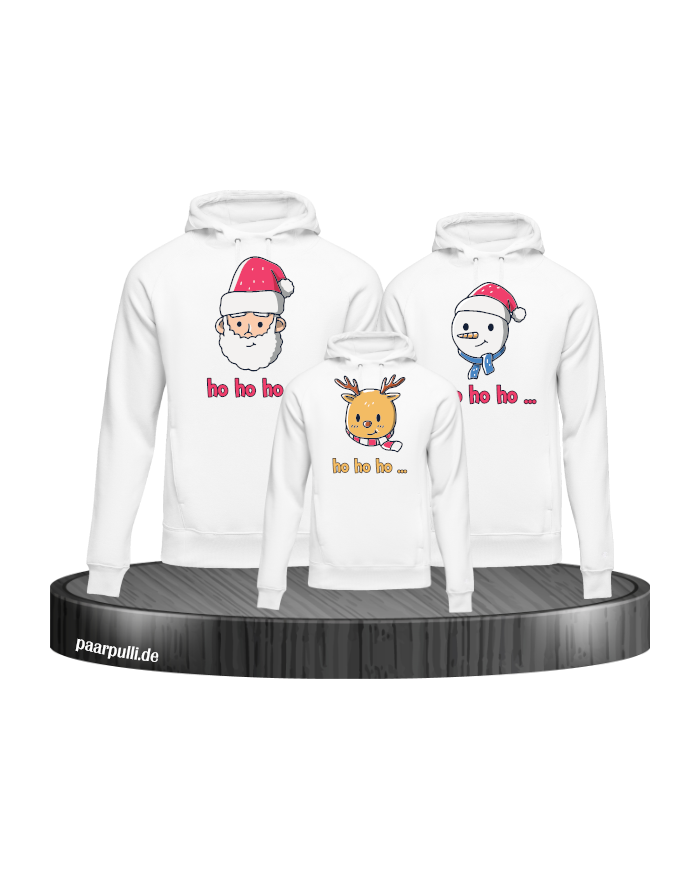 Ho Ho Ho... Weihnachtshoodies 3er Set Familienlook Hoodie weiß