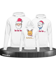 Ho Ho Ho... Weihnachtshoodies 3er Set Familienlook Hoodie weiß