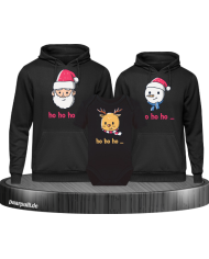 Ho Ho Ho... Weihnachtshoodies 3er Set Familienlook Hoodie + Babybody schwarz