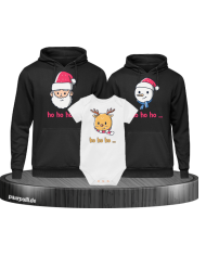 Ho Ho Ho... Weihnachtshoodies 3er Set Familienlook Hoodie + Babybody schwarz weiß