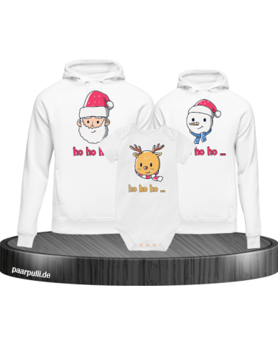 Ho Ho Ho... Weihnachtshoodies 3er Set Familienlook Hoodie + Babybody weiß