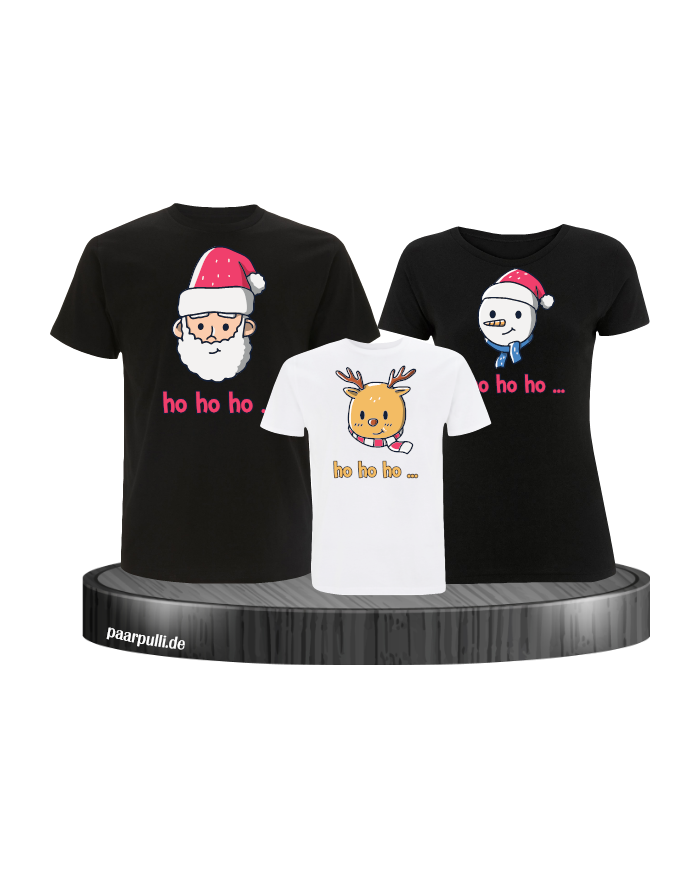 Ho Ho Ho... Weihnachtsshirts 3er Set Familienlook T-Shirt schwarz weiß