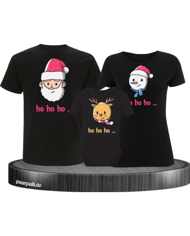 Ho Ho Ho... Weihnachtsshirts 3er Set Familienlook T-Shirt + Babybody schwarz Ho Ho Ho... Weihnachtsshirts 3er Set Familienlook T-Shirt + Babybody schwarz