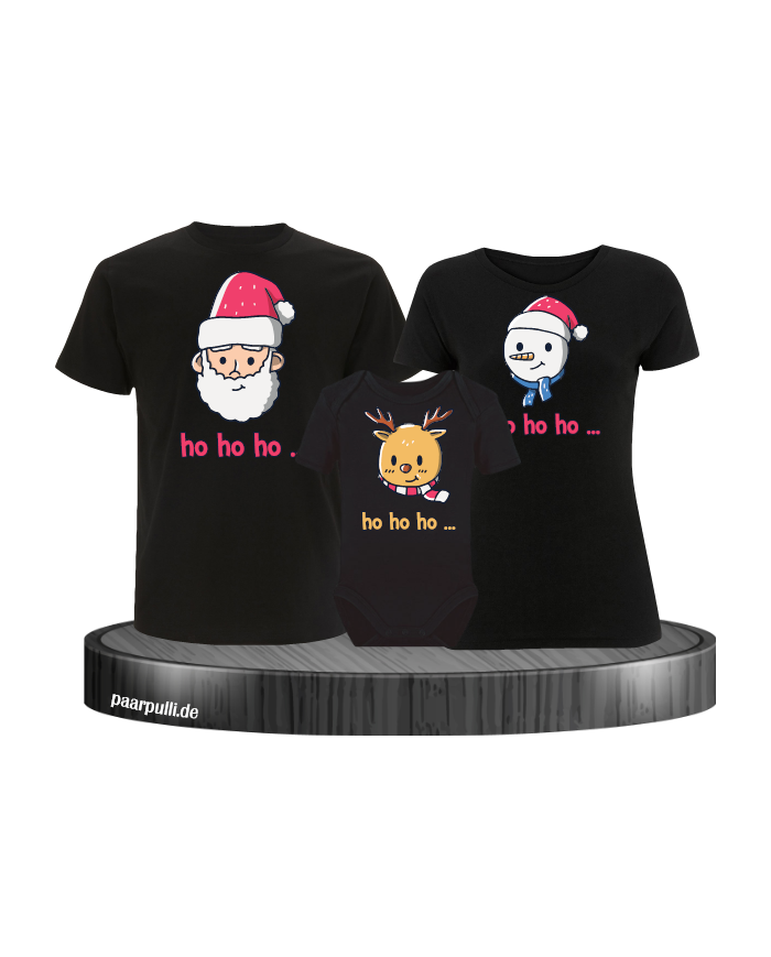 Ho Ho Ho... Weihnachtsshirts 3er Set Familienlook T-Shirt + Babybody schwarz