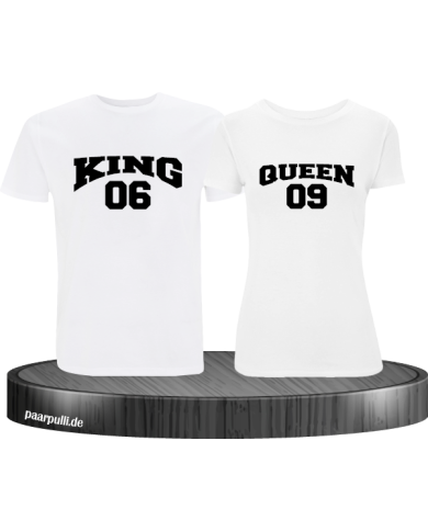 King & Queen T-Shirts bedruckt mit Wunschzahl auf Brust