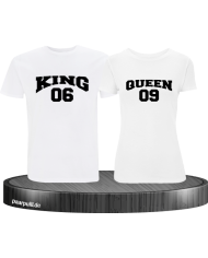 King & Queen T-Shirts bedruckt mit Wunschzahl auf der Brust