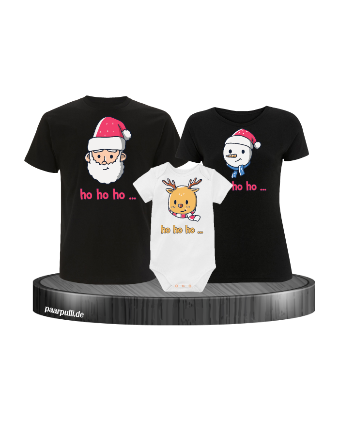 Ho Ho Ho... Weihnachtsshirts 3er Set Familienlook T-Shirt + Babybody schwarz weiß