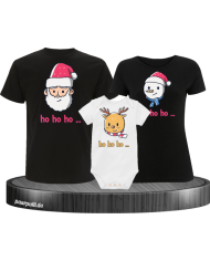 Ho Ho Ho... Weihnachtsshirts 3er Set Familienlook T-Shirt + Babybody schwarz weiß