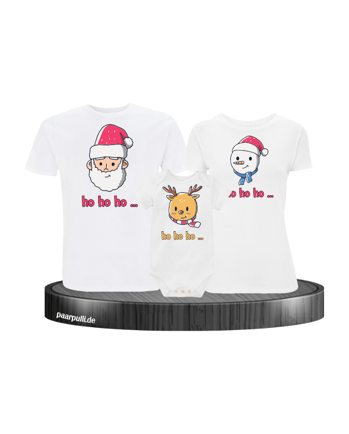 Ho Ho Ho... Weihnachtsshirts 3er Set Familienlook T-Shirt + Babybody weiß