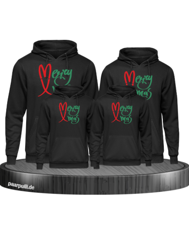 Merry X-Mas Weihnachtshoodies 4er Set Familienlook Hoodie schwarz