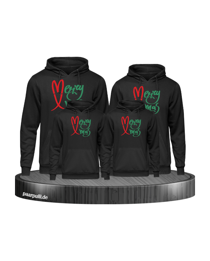 Merry X-Mas Weihnachtshoodies 4er Set Familienlook Hoodie schwarz