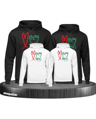 Merry X-Mas Weihnachtshoodies 4er Set Familienlook Hoodie schwarz weiß