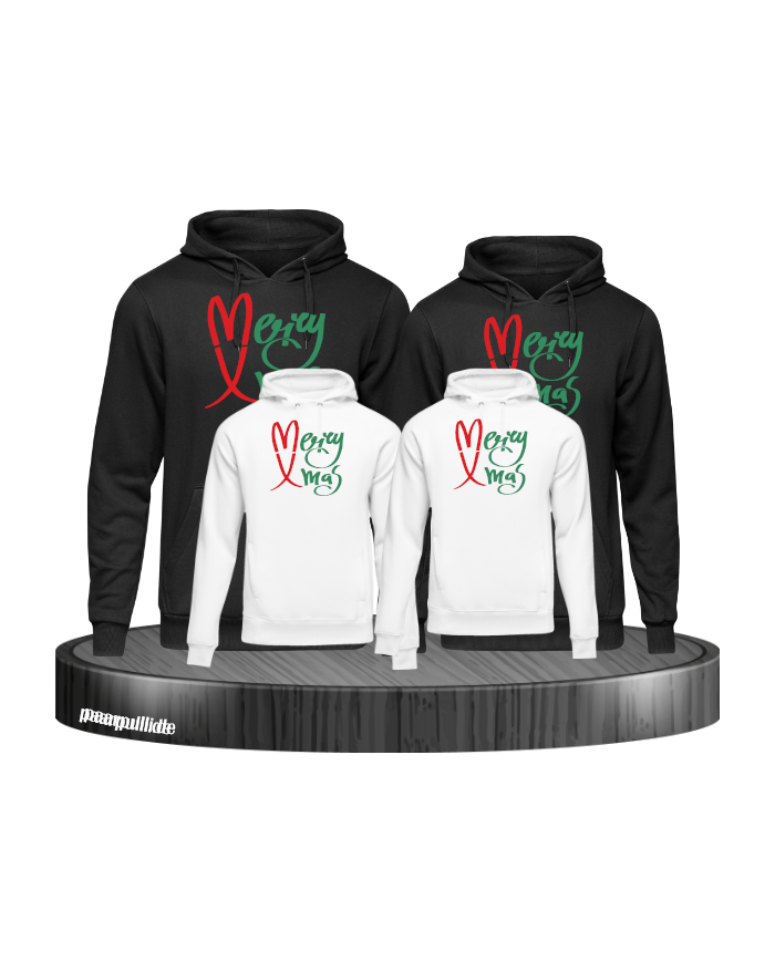 Merry X-Mas Weihnachtshoodies 4er Set Familienlook Hoodie schwarz weiß