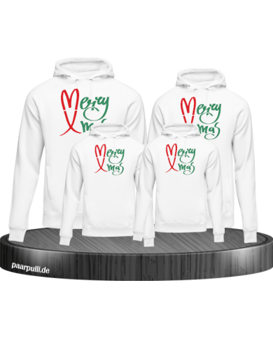 Merry X-Mas Weihnachtshoodies 4er Set Familienlook Hoodie weiß