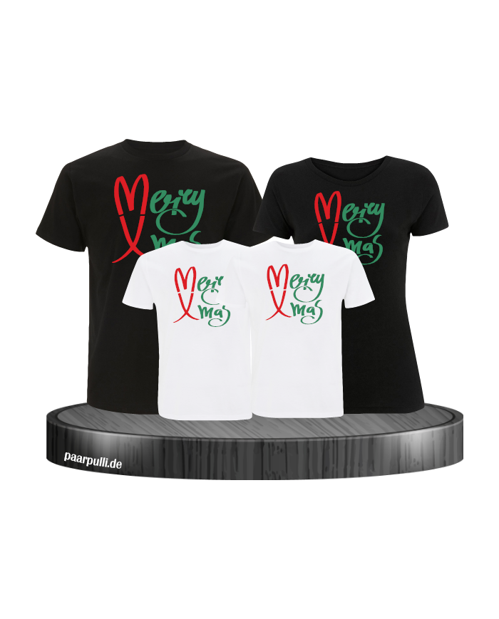 Merry X-Mas Weihnachtsshirts 4er Set Familienlook T-Shirt schwarz weiß