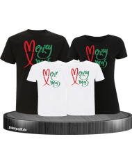 Merry X-Mas Weihnachtsshirts 4er Set Familienlook T-Shirt schwarz weiß