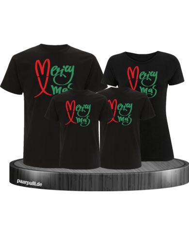 Merry X-Mas Weihnachtsshirts 4er Set Familienlook T-Shirt schwarz Merry X-Mas Weihnachtsshirts 4er Set Familienlook T-Shirt schwarz