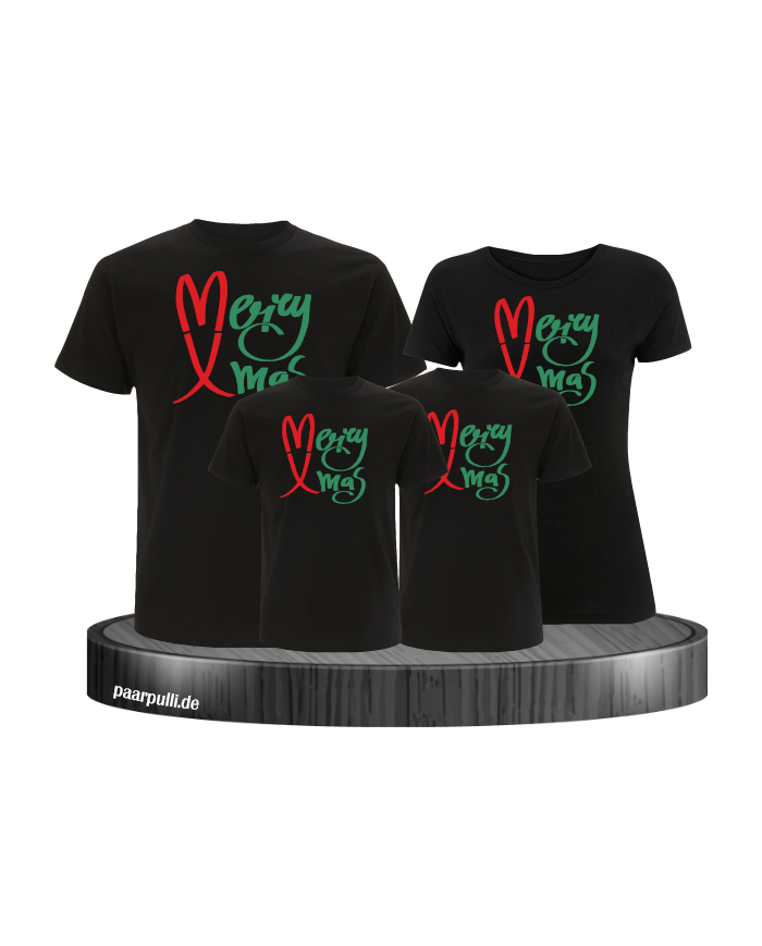 Merry X-Mas Weihnachtsshirts 4er Set Familienlook T-Shirt schwarz